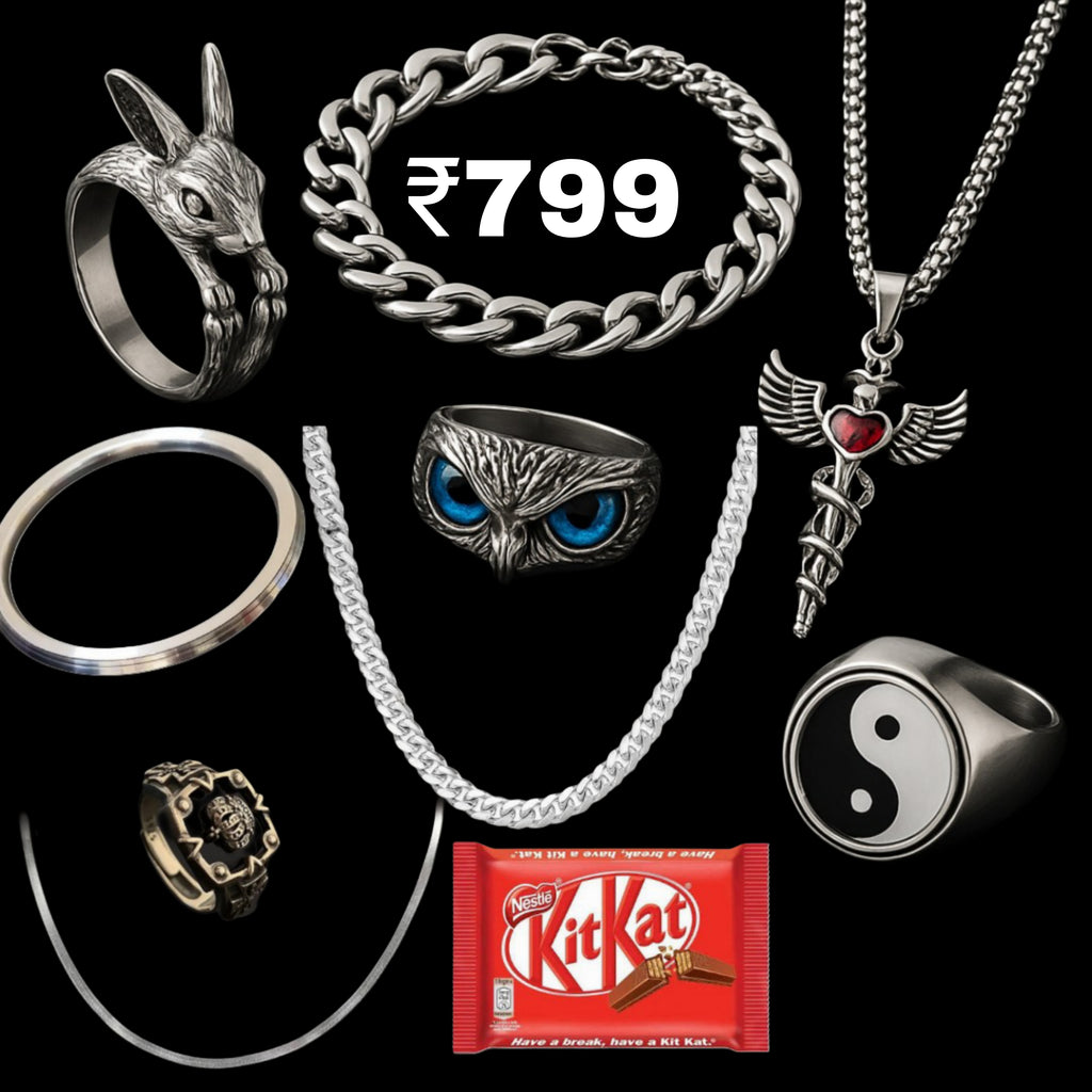 Men’s Premium Silver Accessories Gift Set (10-in-1) – Rings, Chains & Bracelet @799 | Lavior